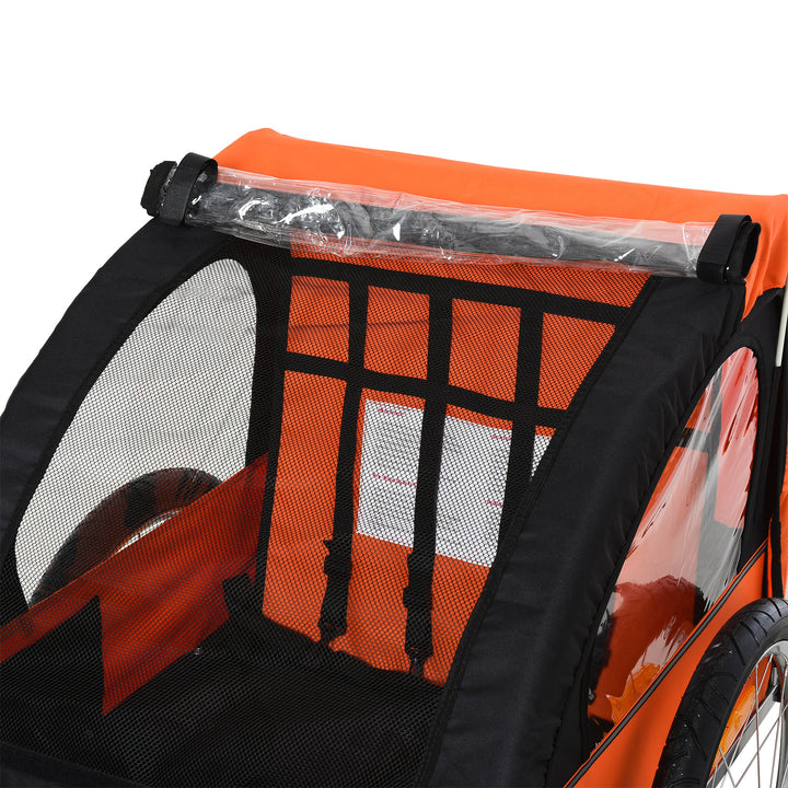 MCL 2 Seat Bike Trailer Bicycle wagon for Kids Child Steel Frame Safety Harness Seat Carrier Orange Black 130 x 76 x 88 cm
