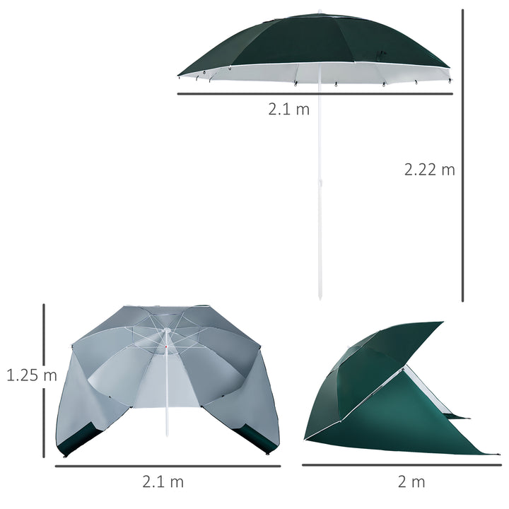 2m UV Protection Fishing Beach Umbrella Brolly Shelter w/ Side Panel Tent Green
