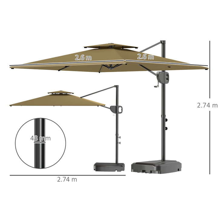 Cantilever Parasol with Weighted Base Double Top Garden Parasol Square Hanging Patio Umbrella with Crank Tilt Khaki