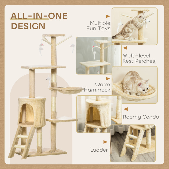 Multi-Level Cat Tree with Scratching Post, Ladder, Cat House, Beige