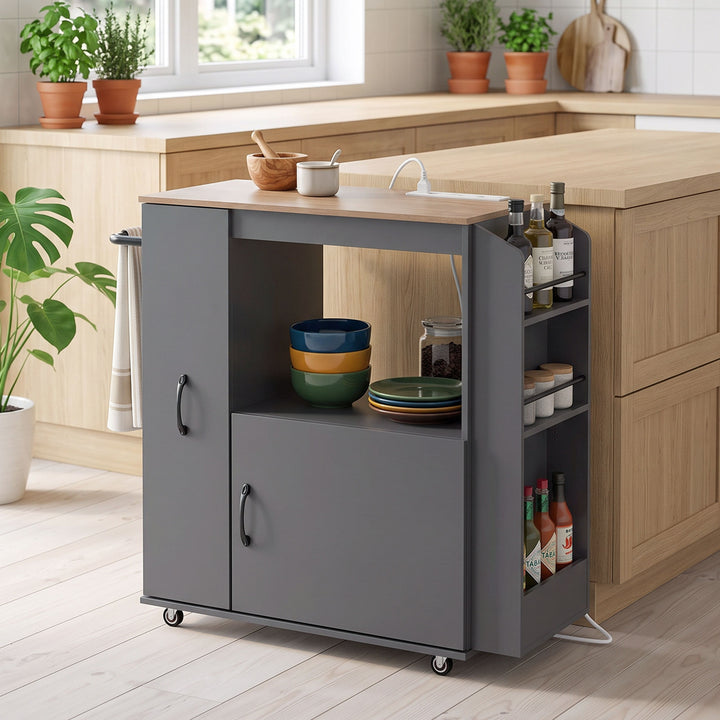 Kitchen Trolley on Wheels, Rolling Kitchen Island Cart with Power - view 2