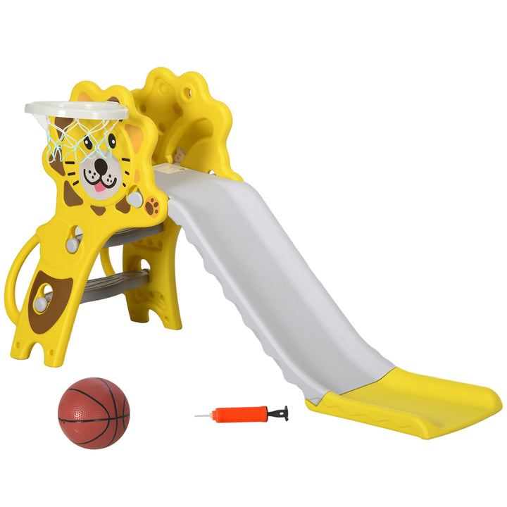 AIYAPLAY Baby Slide with Basketball Hoop, Easy to Assemble Kids Slide for Indoor Use, for Ages 18-36 Months - Yellow | Aosom UK