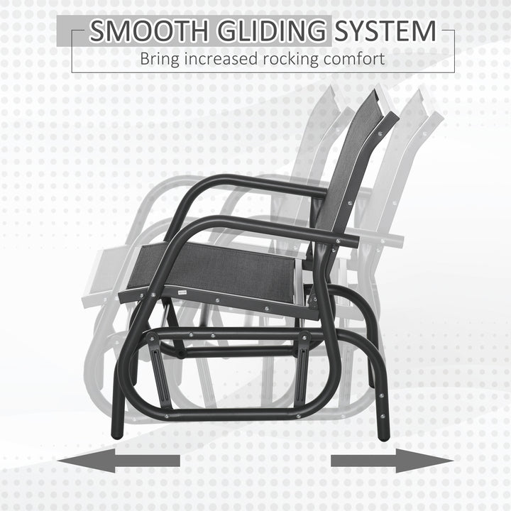 Outdoor Garden Glider Chair, Metal Frame Single Armchair Swing Seater w/ Breath Mesh Fabric Seat, Curved Backrest, Armrests, for Living Room, Patio, Porch, Dark Grey