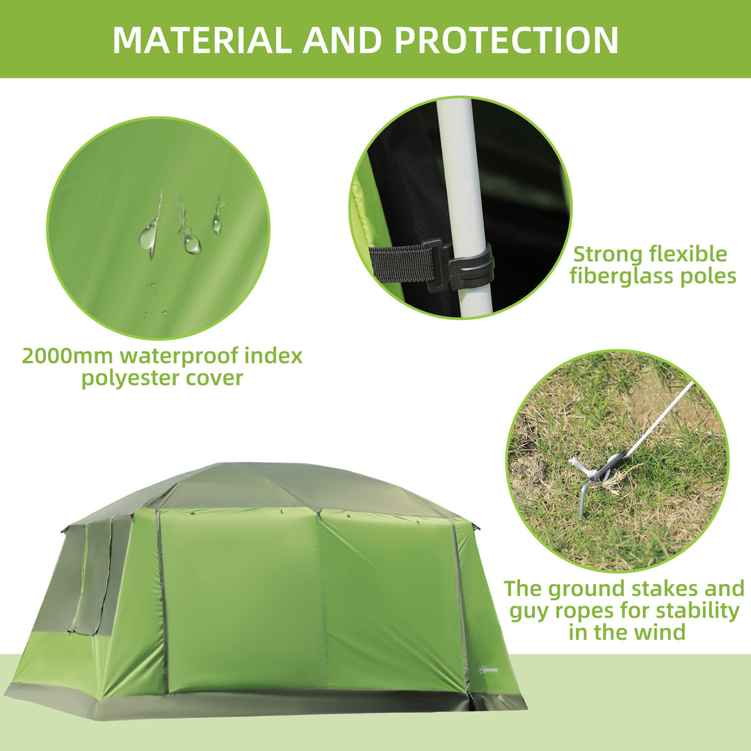 Tunnel Tent Camping Shelter w/ Porch, Two Rooms, Lamp Hook, Portable Carry Bag