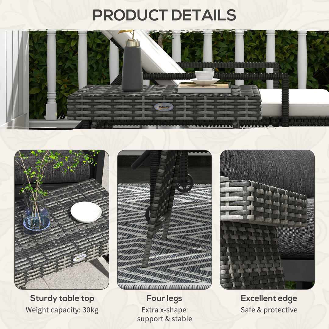 Foldable Outdoor Side Table, Rattan Garden Coffee Table with Steel Frame, Space Saving Bistro Garden Furniture for Patio, Balcony, 60 x 41 x 41 cm, Mixed Grey