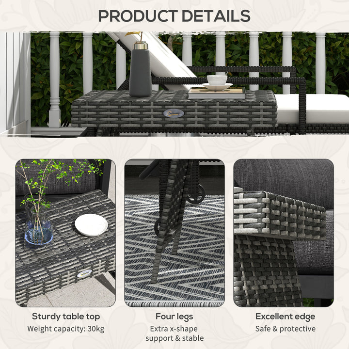 Foldable Outdoor Side Table, Rattan Garden Coffee Table with Steel Frame, Space Saving Bistro Garden Furniture for Patio, Balcony, 60 x 41 x 41 cm, Mixed Grey