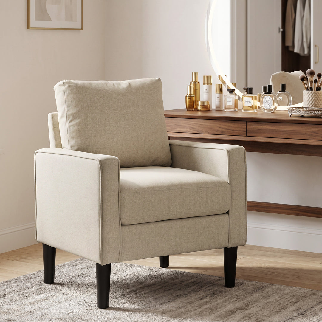 Accent Chair, Removable Pillow Linen Armchair with Comfy Spring - view 2