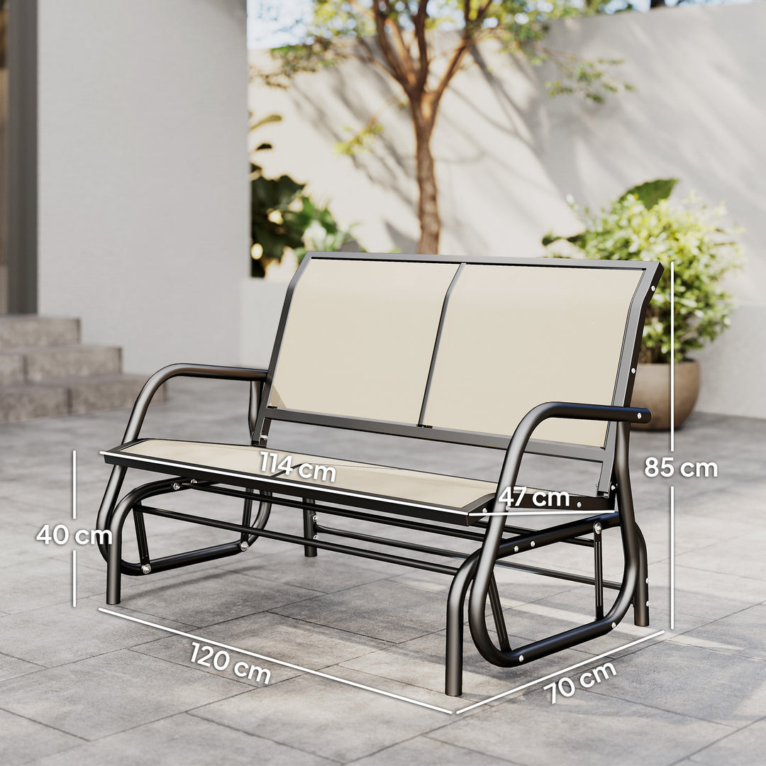 MCL 2-Person Outdoor Glider Bench Patio Double Swing Gliding Chair Loveseat w/Power Coated Steel Frame for Garden Patio Porch, Cream
