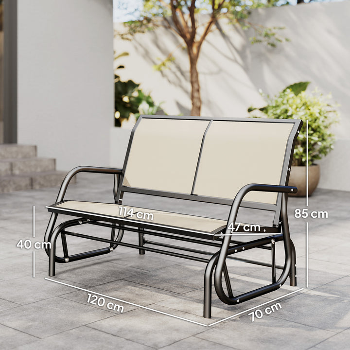 MCL 2-Person Outdoor Glider Bench Patio Double Swing Gliding Chair Loveseat w/Power Coated Steel Frame for Garden Patio Porch, Cream