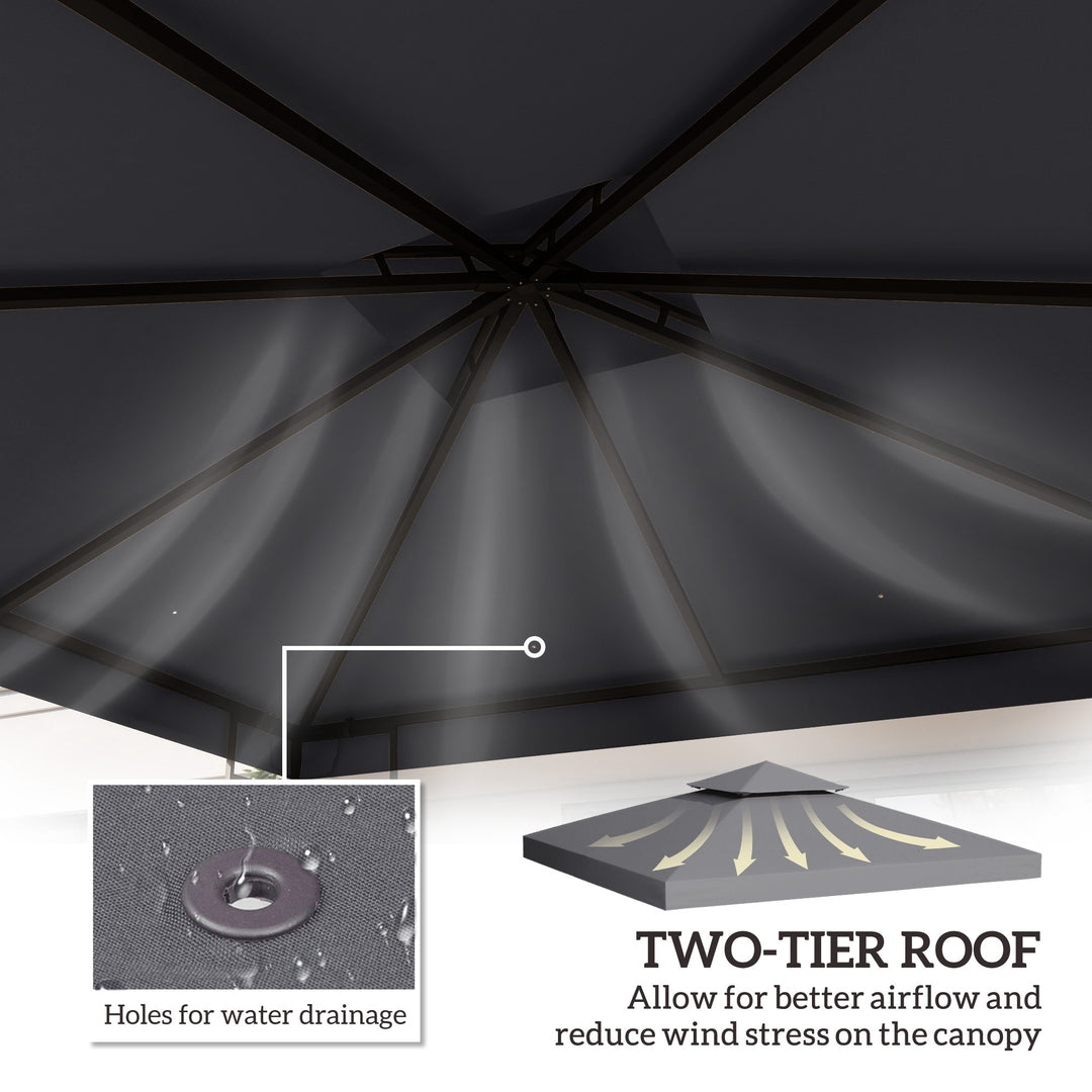 3(m) Gazebo Top Cover Double Tier Canopy Replacement Pavilion Roof Deep Grey