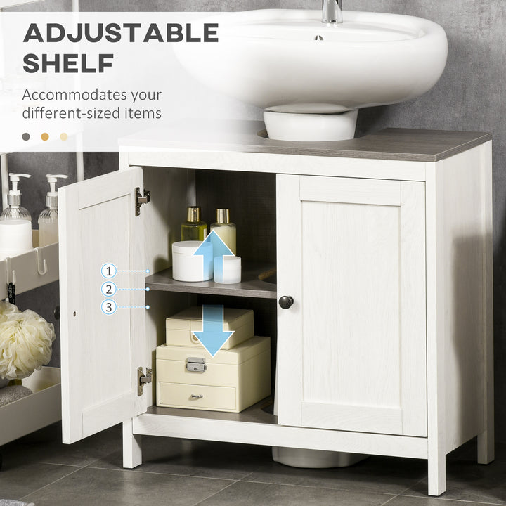 Kleankin Floor Standing Bathroom Sink Cabinet, Modern Under Sink Storage Cupboard with Adjustable Shelf, Double Doors, Antique White | Aosom UK