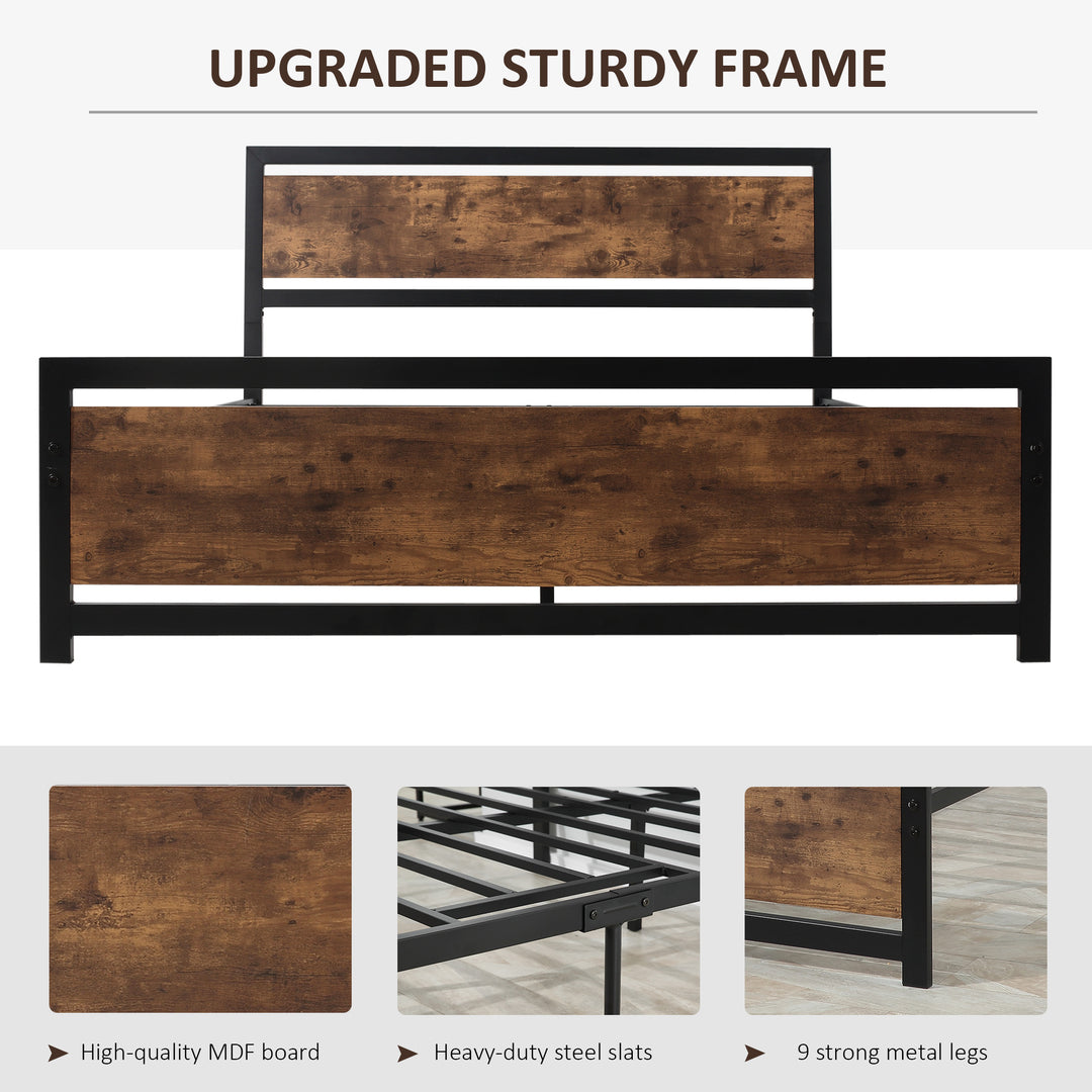 HOMCOM Full Bed Frame with Headboard & Footboard, Strong Slat Support Twin Size Metal Bed w/ Underbed Storage Space, No Box Spring Needed | Aosom UK