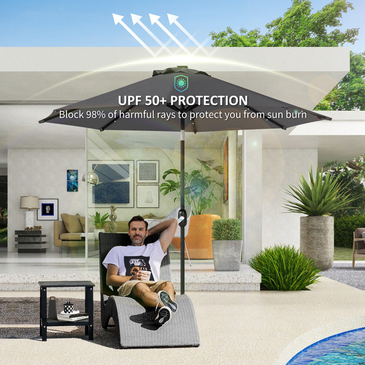 3 m Replacement Parasol Canopy with Top Vent, UPF 50+ Garden Parasol Replacement Canopy, 8 Rib Parasol Cover Replacement Fits Various Frames, Grey
