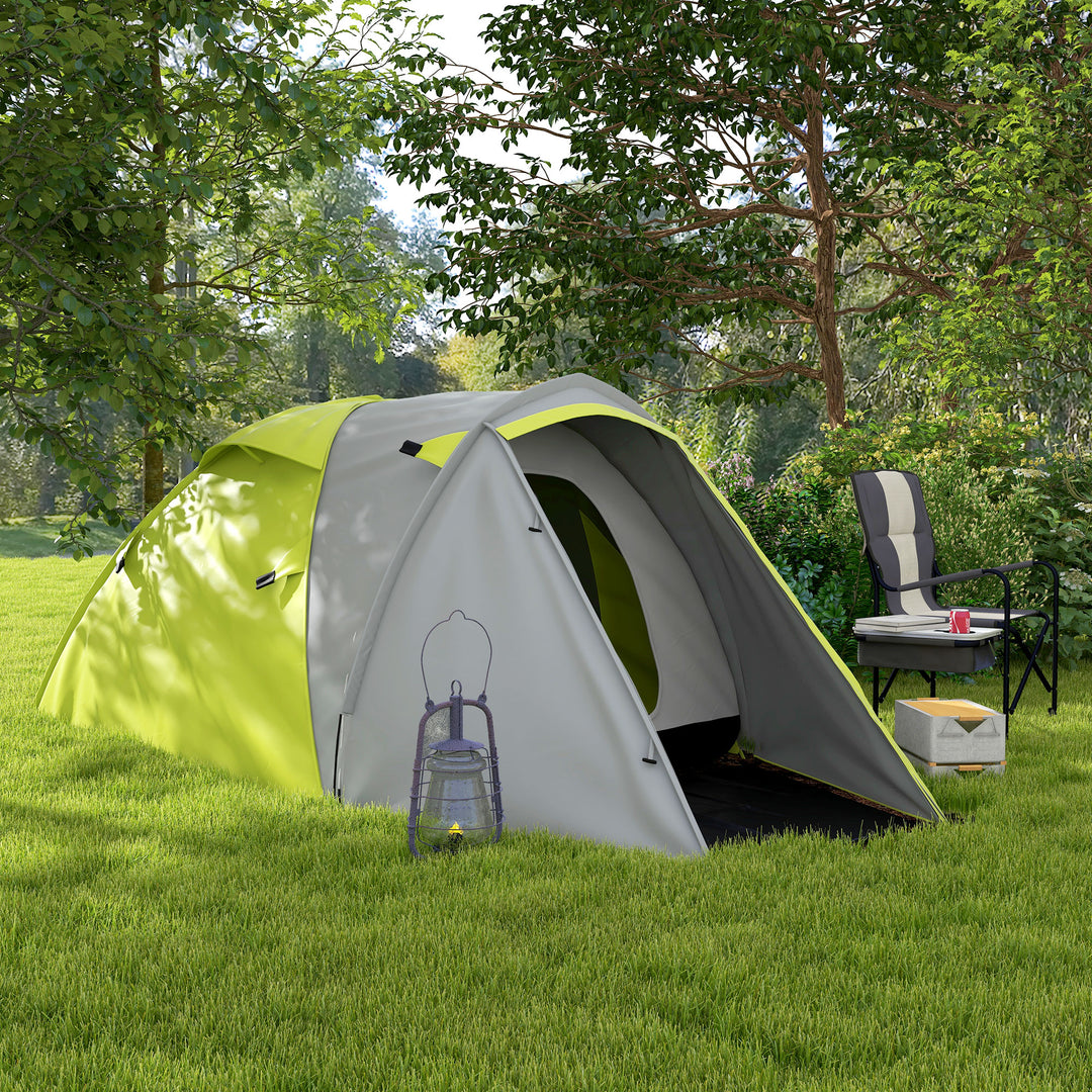 Outsunny Waterproof Camping Tent for 2-3 Persons with Dual Rooms, Portable, Ideal for Fishing Hiking Festivals, Yellow | Aosom UK