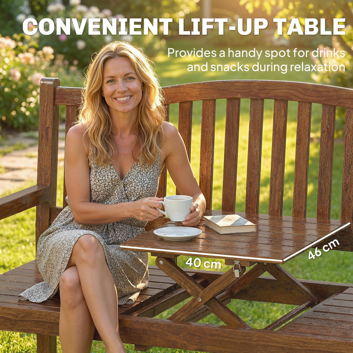 Garden Loveseat Bench, 2-3 Seater Outdoor Bench with Liftable Table an