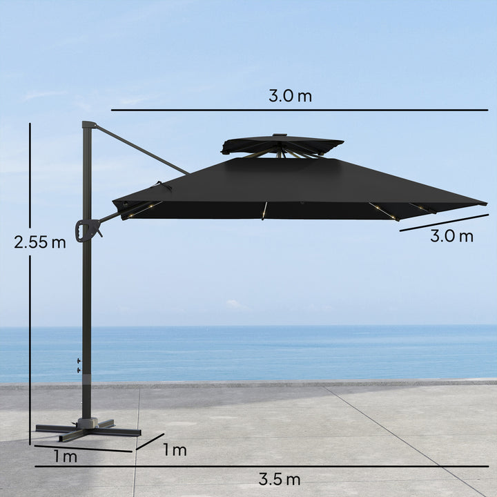 Multi-Angle LED Light Parasol Umbrella - Black