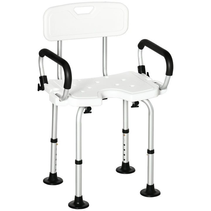 HOMCOM Shower Chair for the Elderly and Disabled, Height Adjustable Shower Stool with Back and Flipped Padded Arms, Suction Foot Pads, White