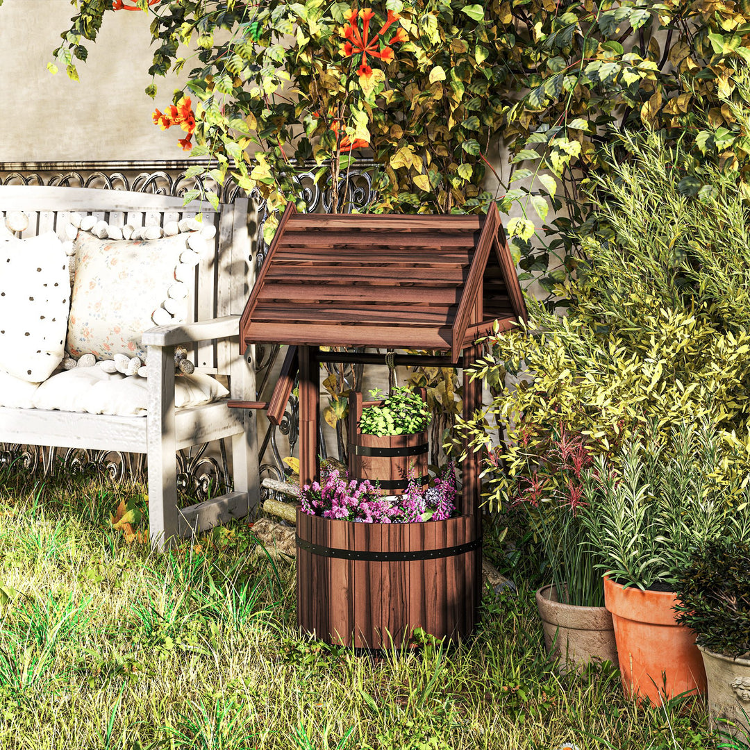 Wood Wishing Well for Outside with Hanging Bucket, Wishing Well Plante