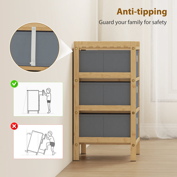 Chest of Drawers, 3 Fabric Drawers Narrow Dresser with Bamboo Frame, L