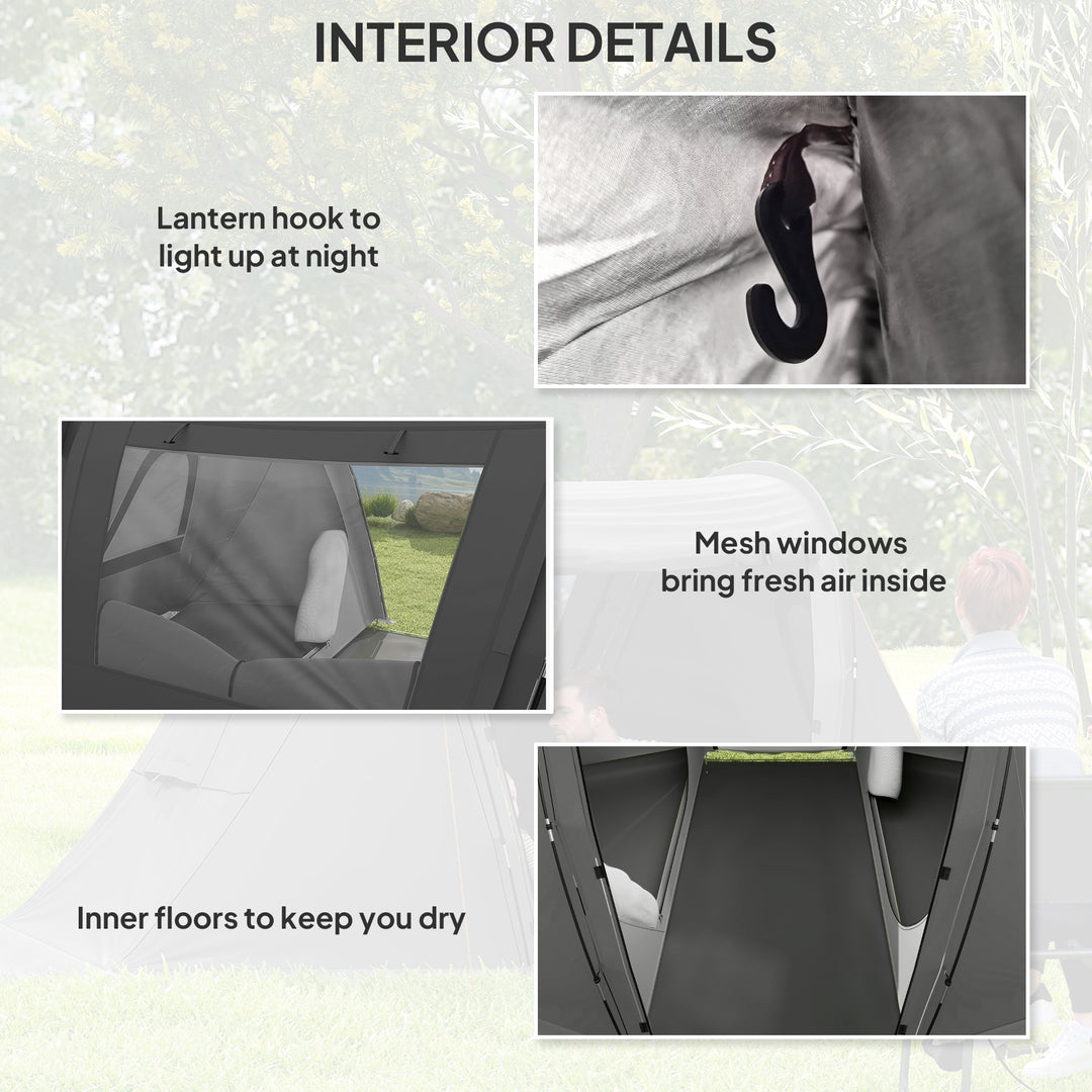 3 Man Camping Tent with Living Area and 2 Bedrooms, 3000mm Waterproof Family Tent with Sewn-in Groundsheet, Portable Dome Tent with Bag for Hiking, Festival, Backpacking, Drak Grey