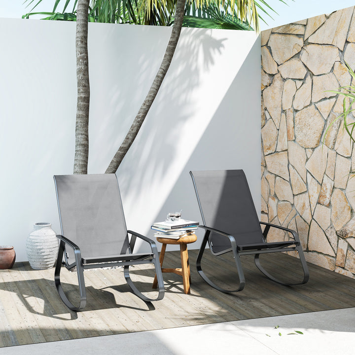 Set of Two Rocking Garden Chairs - Grey