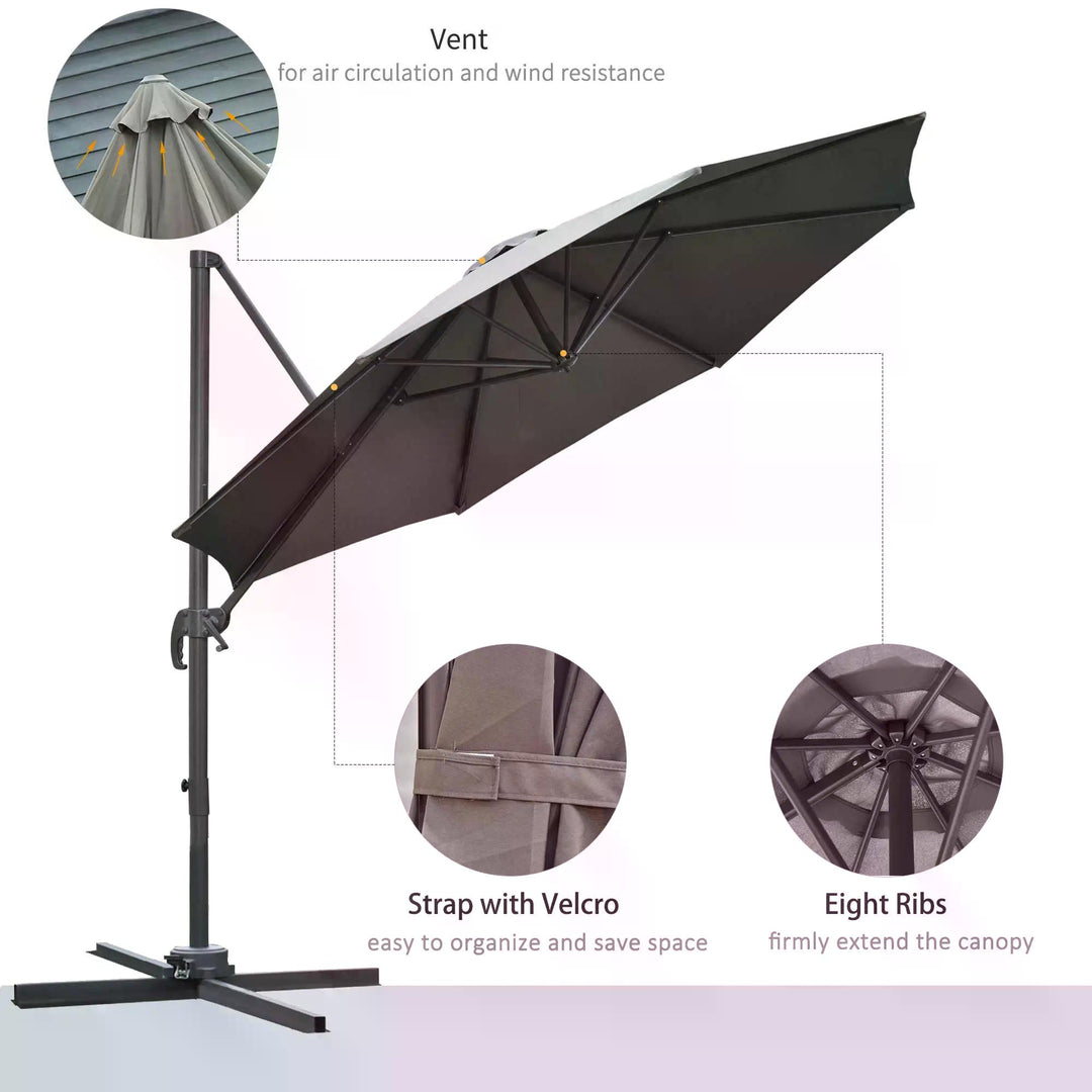 MCL 3(m) Offset Parasol Cantilever Hanging Umbrella 360° Rotation w/ Base Dark Grey