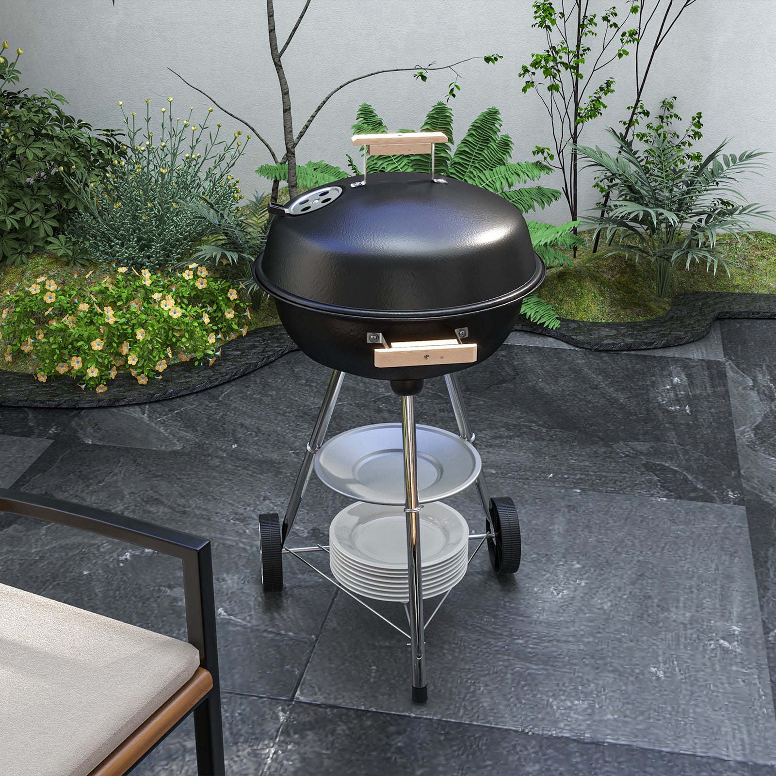 Portable Round Kettle Charcoal Grill BBQ Smoker with Lid Outdoor Heat Control Party Patio Barbecue Garden