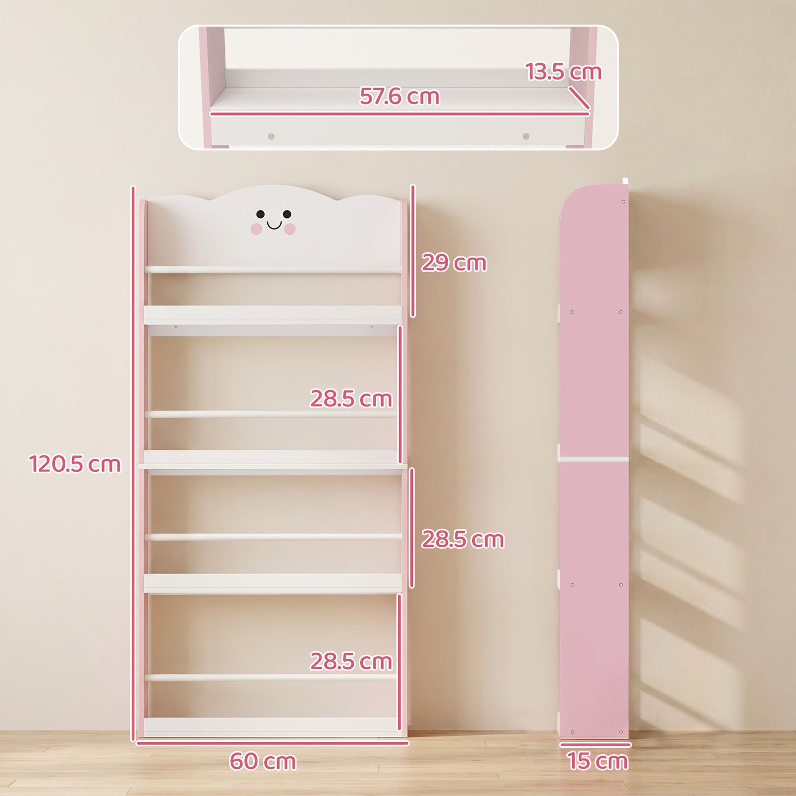 4 Tier Kids Bookshelf, Children Bookcase with Anti-Tip Kit, Toddler Sp