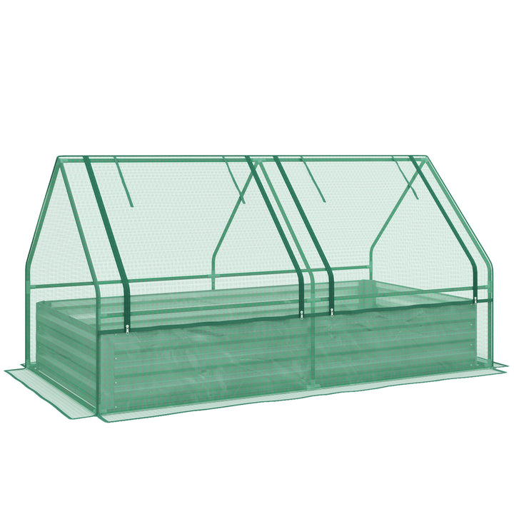 Outsunny Metal Planter Box with Cover, Raised Garden Bed with Greenhouse, for Herbs and Vegetables, Green and Dark Grey