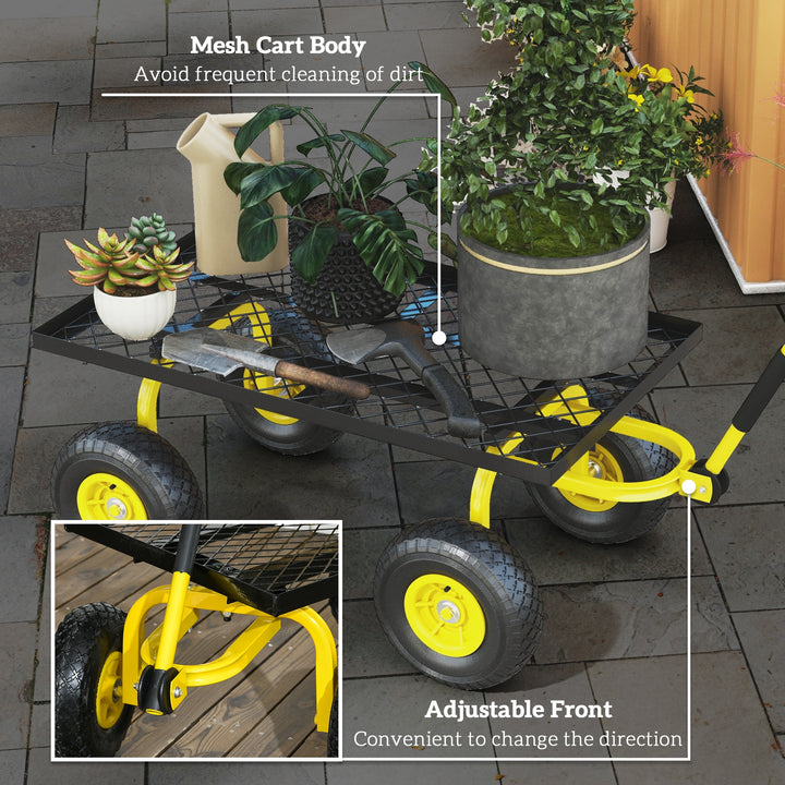 Garden Trolley Cart, Heavy Duty Garden Cart with Metal Frame, 10" Pneumatic Wheels, Rotating Handle, 150kg Capacity, for Garden, Farm, Yellow