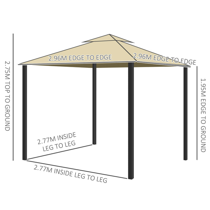 3 x 3(m) Patio Gazebo Canopy Garden Pavilion Tent Shelter with 2 Tier Water Repellent Roof, Mosquito Netting and Curtains, Aluminium Frame, Beige