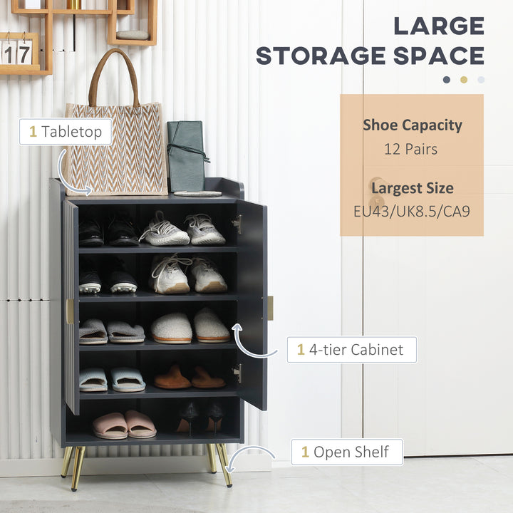 HOMCOM Shoe Cabinet: Modern Grey Storage with 2 Doors, Open Shelf, Adjustable Interiors for 15 Pairs | Aosom UK