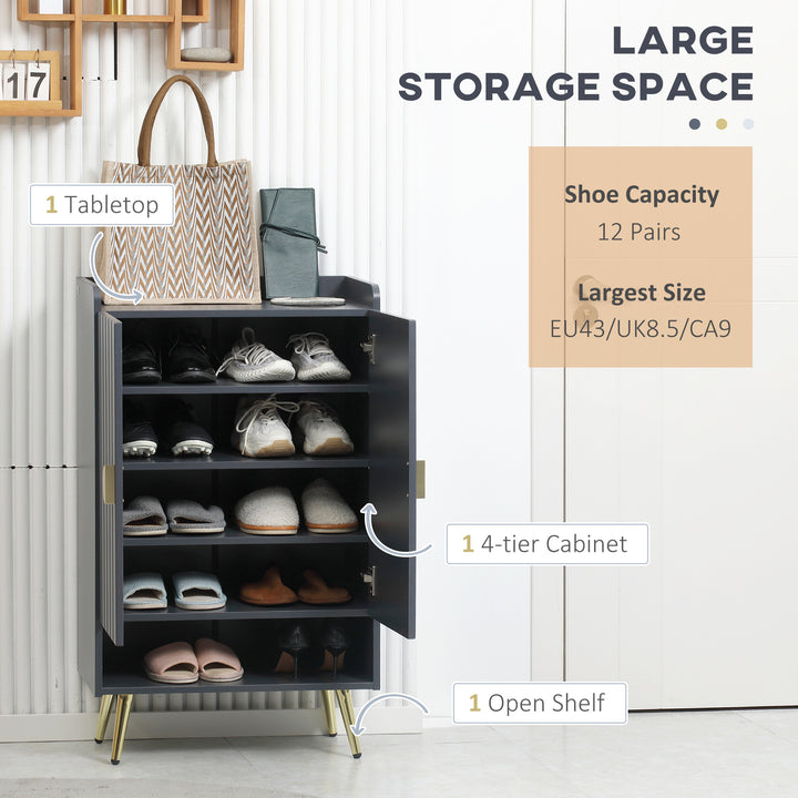HOMCOM Modern Grey Shoe Cabinet, 2 Doors with Open Shelf, Adjustable Shelves, Hallway Storage for 15 Pairs