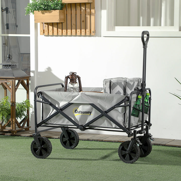 Outsunny Portable Folding Wagon, Pull Along Cargo Trolley with Telescopic Handle, Dark Grey | Aosom UK