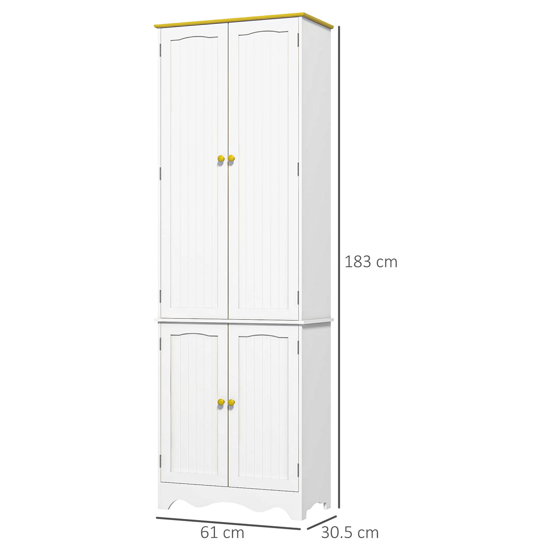 Freestanding 4-Door Kitchen Cupboard, Storage Cabinet Organizer with 4 Shelves, White