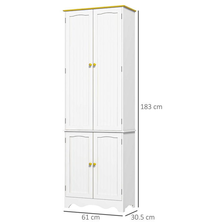 Freestanding 4-Door Kitchen Cupboard, Storage Cabinet Organizer with 4 Shelves, White