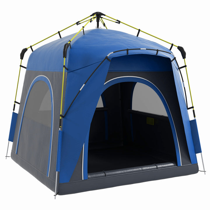 Instant Pop Up Camping Tent, 4 Man Dome Tent with 4 Doors, Sewn-in Groundsheet, Carry Bag and Top Hook for Fishing Hiking Festival, Grey
