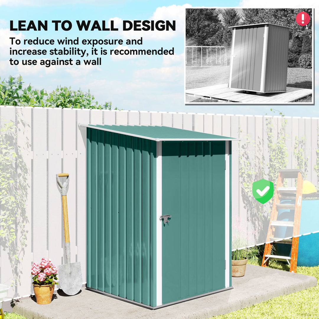 3.3 x 3.4ft Lean To Steel Garden Shed, with Locking Door - Green