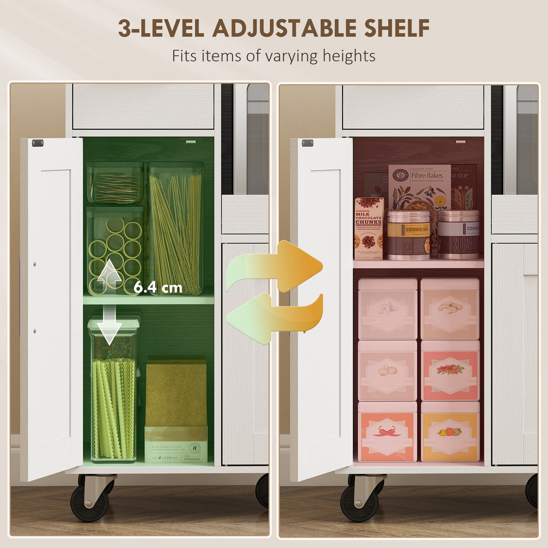 Rolling Kitchen Cart, Microwave Cabinet with Sliding Tray, Drawer, 3-D