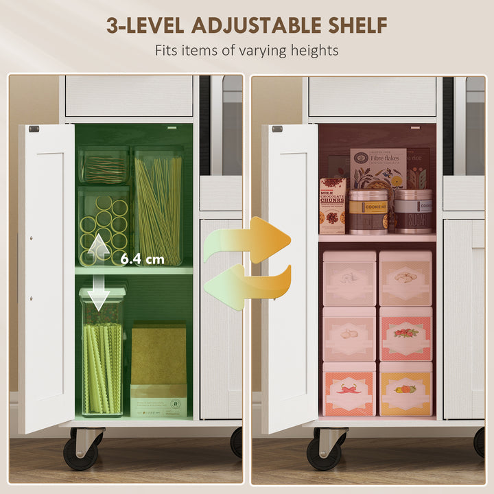 Rolling Kitchen Cart, Microwave Cabinet with Sliding Tray, Drawer, 3-D
