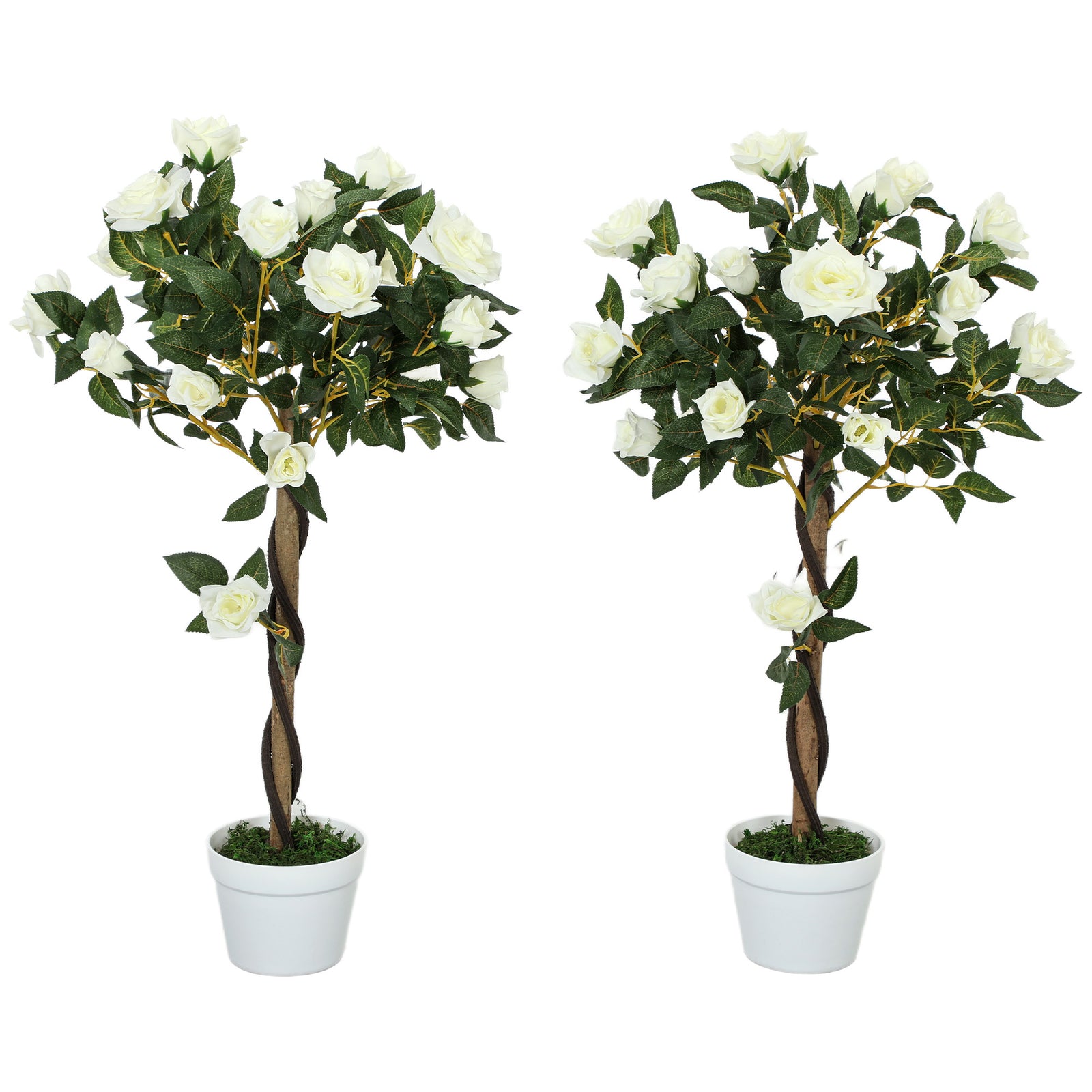 Set of Two Faux Rose Trees - White