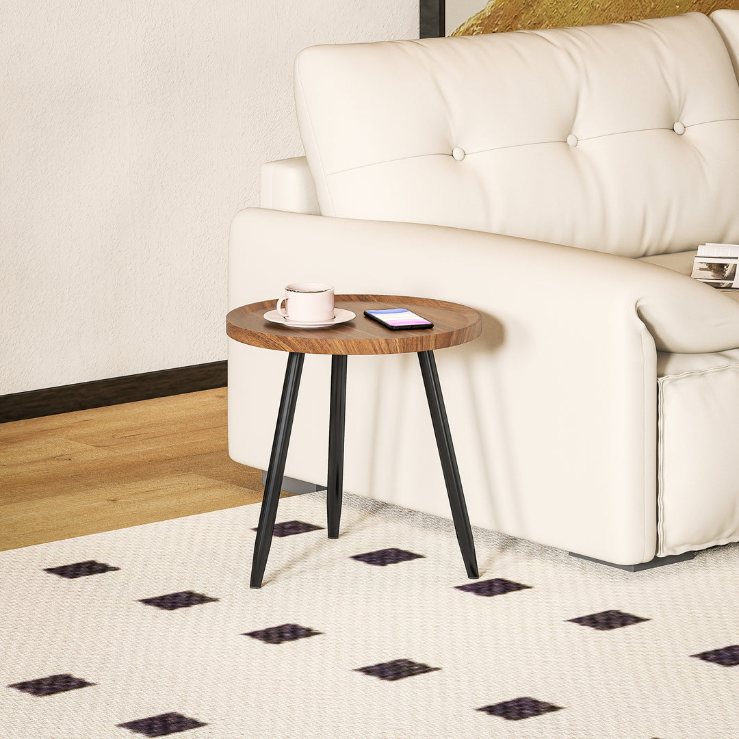 Modern Round Coffee Table with Steel Frame for Small Space, Sofa Beside, Living Room, Bedroom, Chestnut Wood Effect