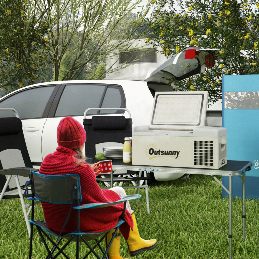 16L Portable Car Fridge, -20℃ to 10℃ Adjustable Temperature - Khaki/Grey
