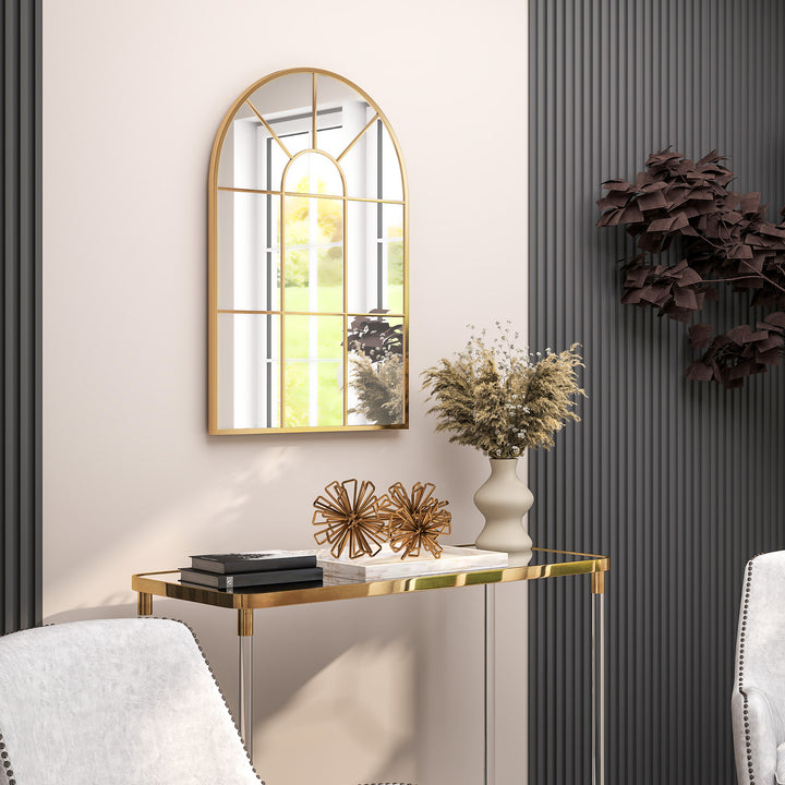Modern Arched Wall Mirror, 91 x 60 cm Window Mirrors for Living Room, Bedroom, Gold Tone