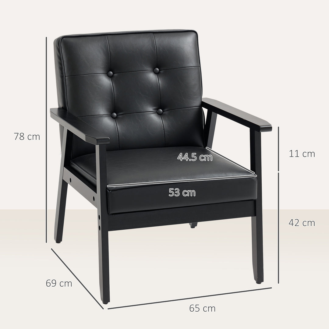 Retro-Style Accent Chair, with Faux Leather Seat - Black