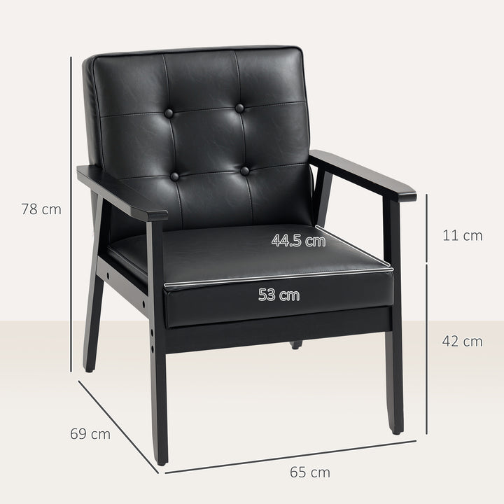 Retro-Style Accent Chair, with Faux Leather Seat - Black