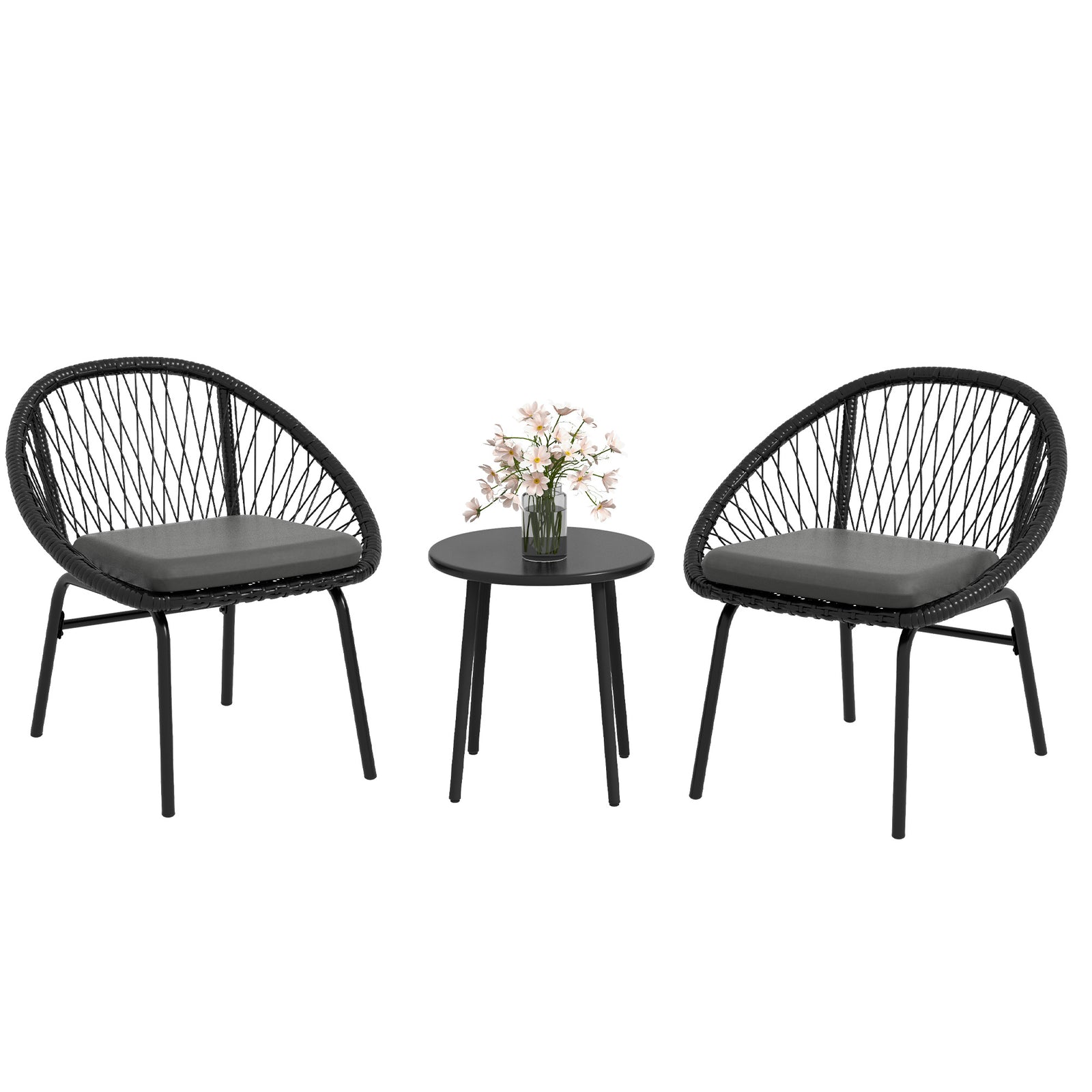 Three-Piece Rattan Bistro Set - Black
