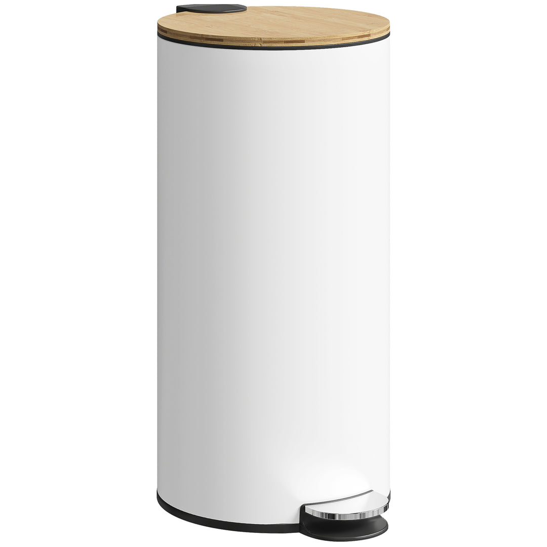 Kitchen Bin, 30 Litre Pedal Rubbish Bin with Removable Bucket, White a