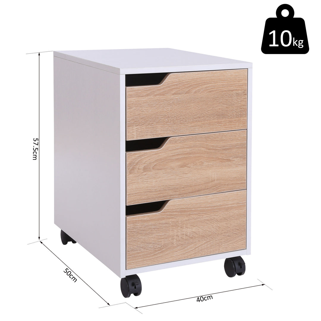 HOMCOM MDF Mobile File Cabinet pedestal with 3 Drawers Lockable Casters Oak and White | Aosom UK