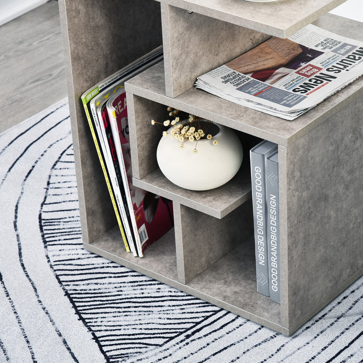 Side Table, 3 Tier End Table with Open Storage Shelves for Living Room, Bedroom, Cement Colour